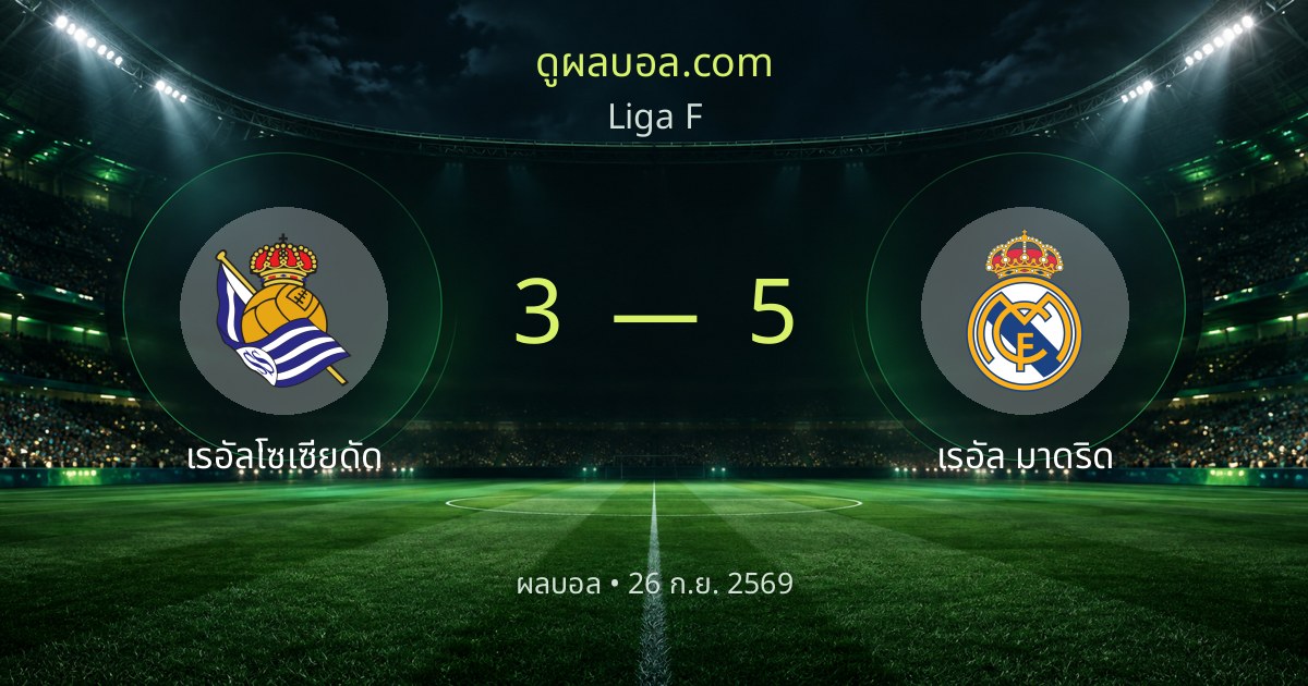 ผลบอล Liga F: เรอัลโซเซียดัด 3-5 เรอัล มาดริด | สรุปผลการแข่งขัน