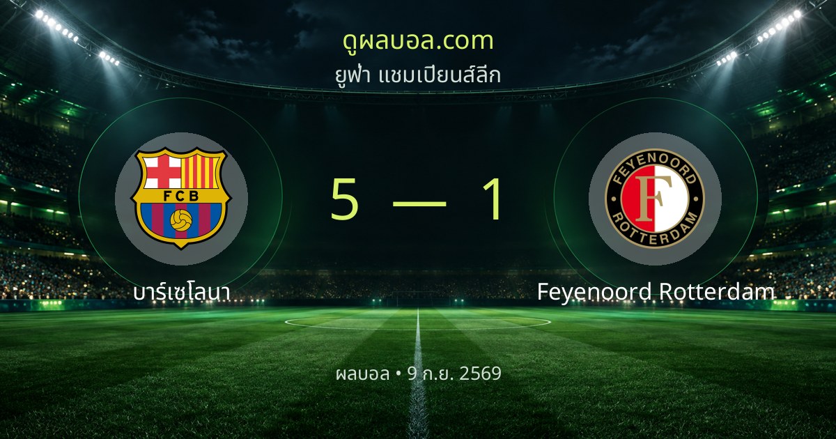 ผลบอล ยูฟ่า แชมเปียนส์ลีก: บาร์เซโลนา 5-1 Feyenoord Rotterdam | สรุปผลการแข่งขัน